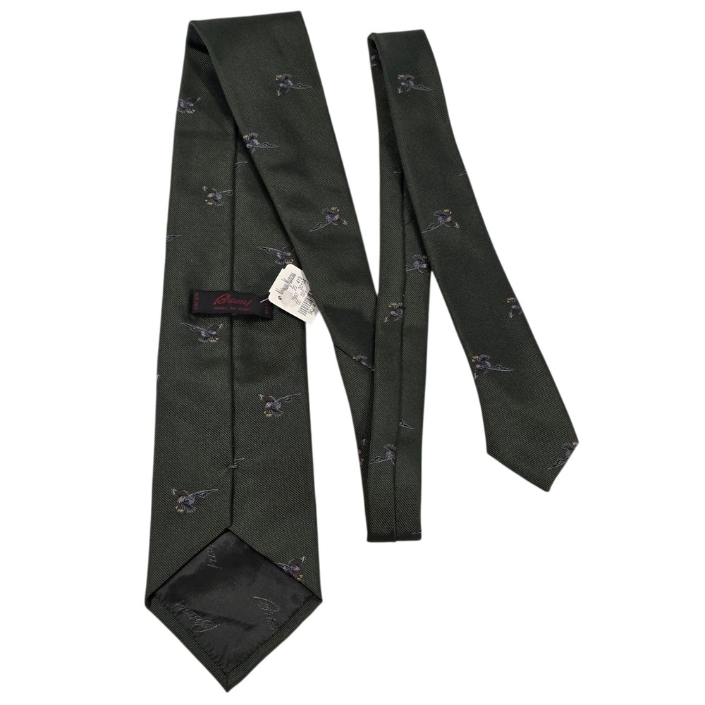 NWT Vintage Brioni Mens Necktie Green Pure Silk Eagles Embroidered American‎
